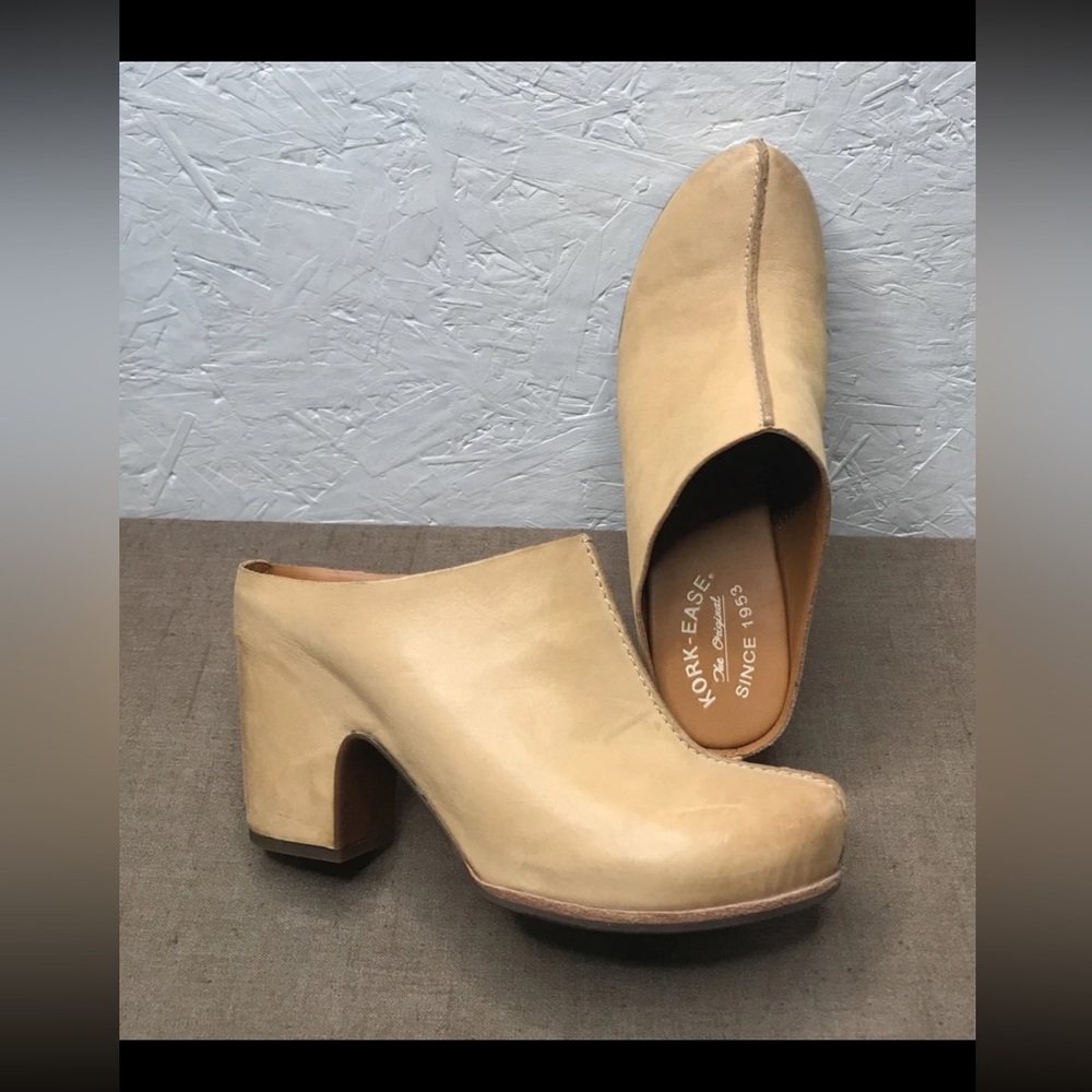 Kork-Ease Sagano $195 Women's Clogs Mules Natural Nude Beige Tan Leather Size 8M